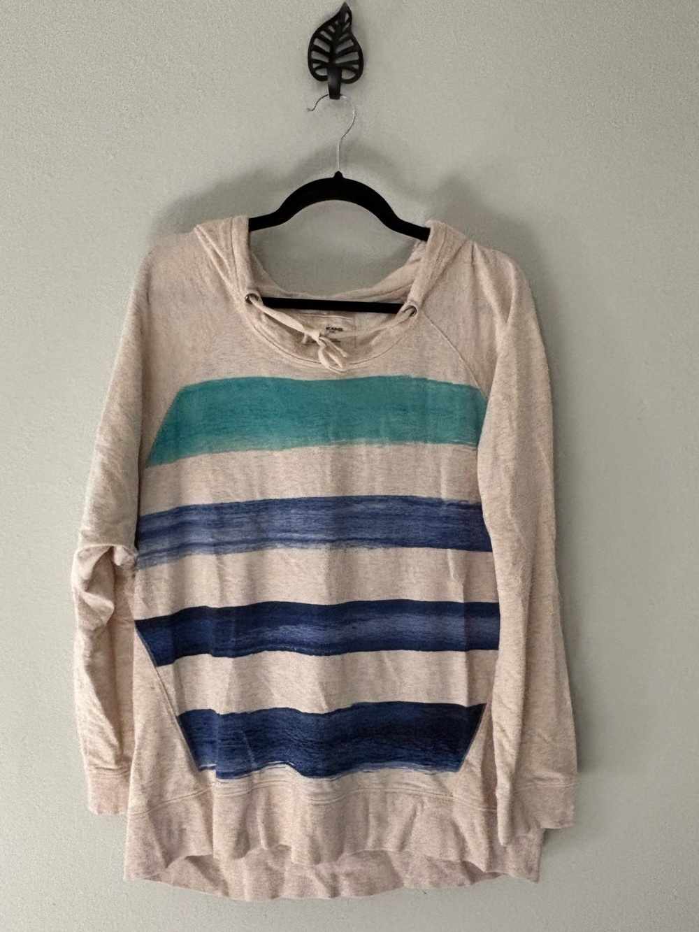 DKNY Jeans Oatmeal Watercolor Stripe Hoodie Sz XXL